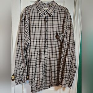 Men's Cotton Button Down Collar Plaid Shirt - Black and Cream